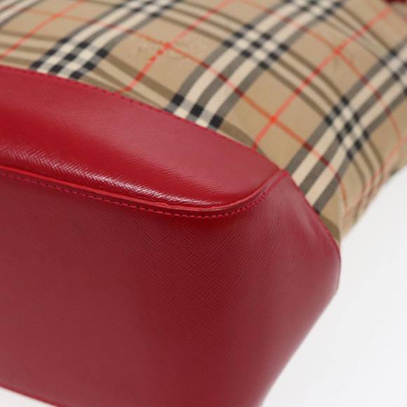 BURBERRY Nova Check Tote Bag Canvas Leather Beige Gold Red Auth 86159 - Picture 15 of 16
